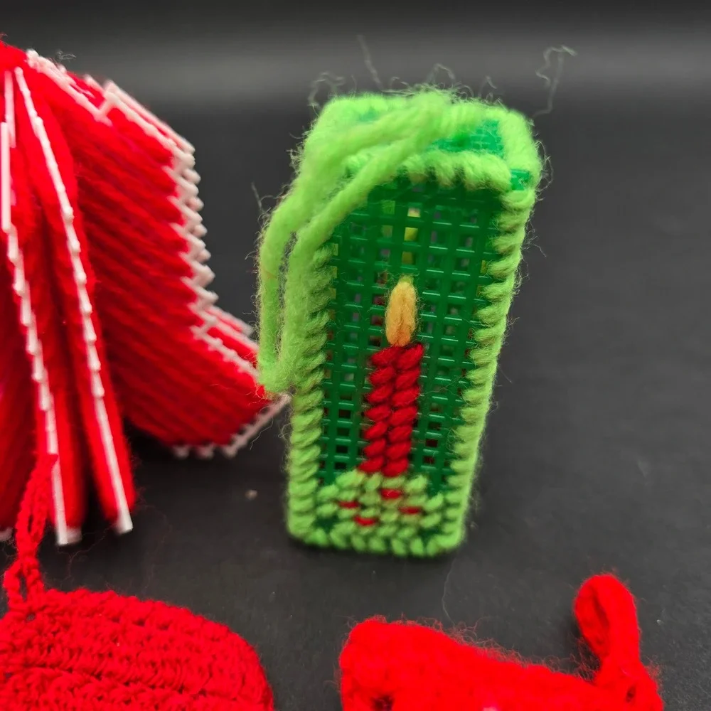 Vintage Handmade Crochet Plastic Canvas Christmas Ornament Lot 10pc Stocking
